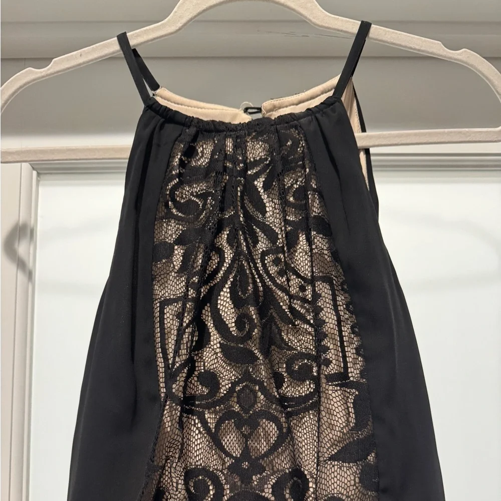 London Times Black Nude Lace Chiffon Halter Maxi Evening Gown – Size 6 - Picture 5 of 14